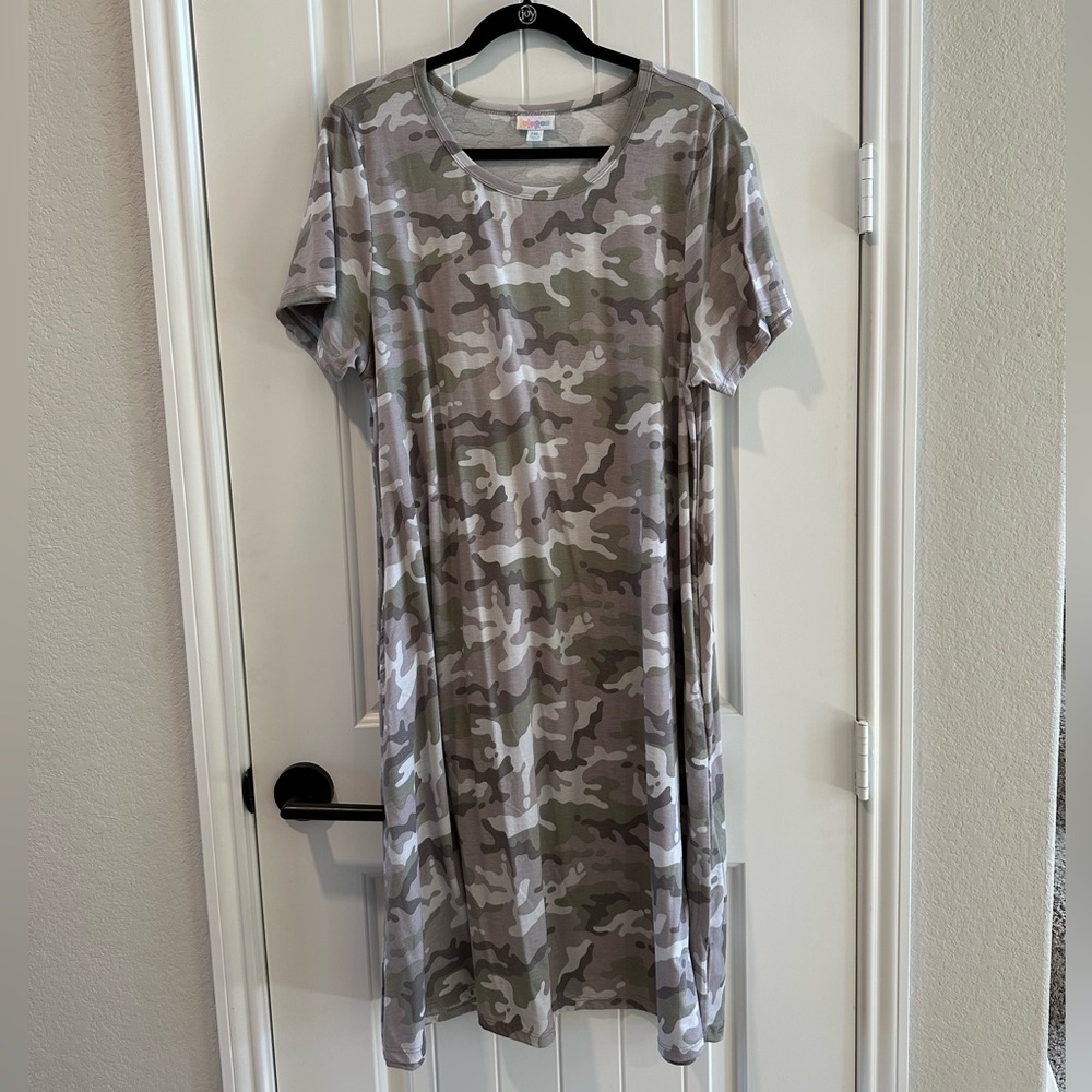 LuLaRoe Gray Camo Jessie Swing Dress Pockets Size 2XL